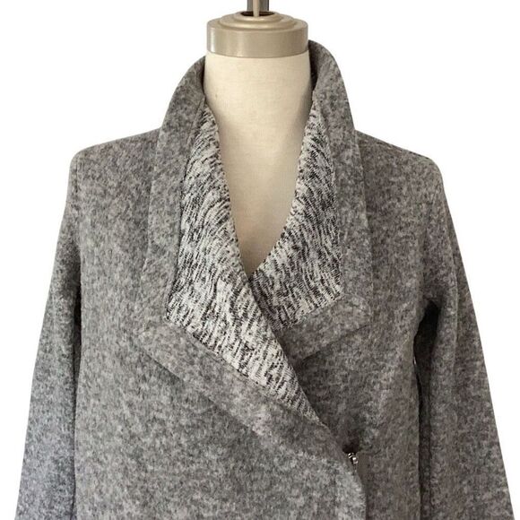 BB Dakota Gray Maggie Fleece Drape Collar Sweater Jacket Women’s Small Zip Coat - Picture 2 of 9